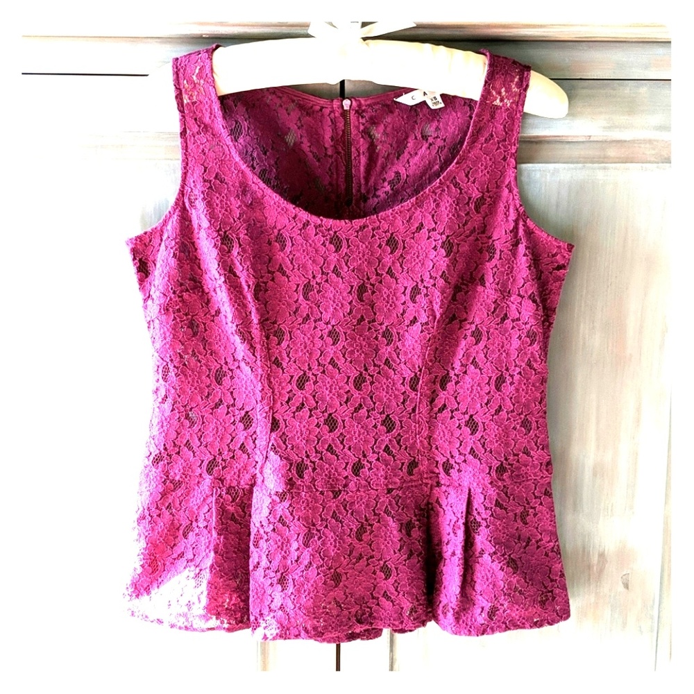 Donated 1/5 - Cabi XS Boysenberry Lace peplum top